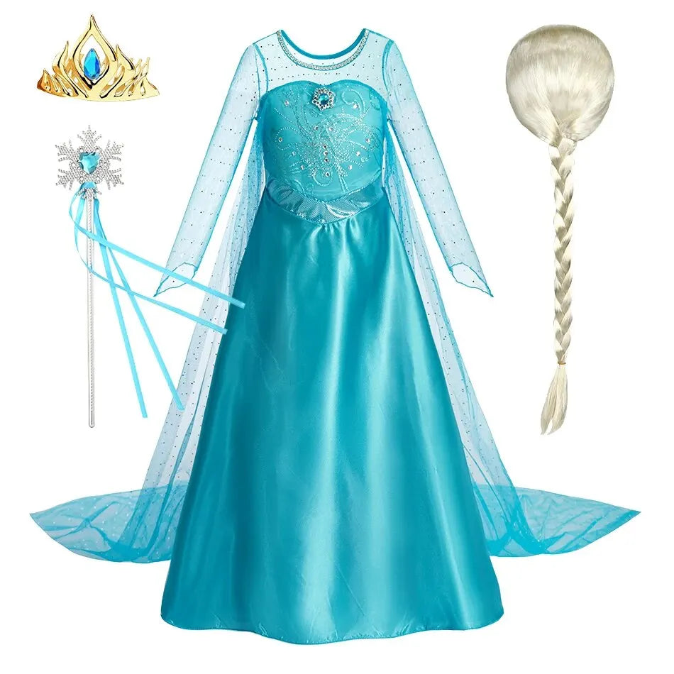 Halloween Elsa Dress for Girls Children Party Princess Costume Kids Disguise with Long Cloak Girl Snow Queen Carnival Clothes Good Vibrations