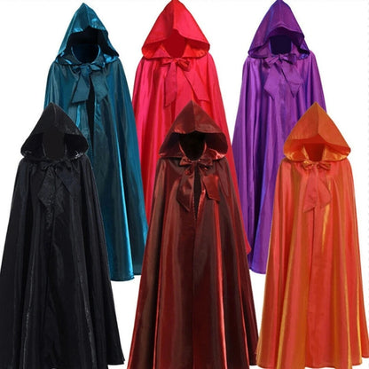 Halloween Party Costume Women Men Adult Long Robe Hooded Cloak Witchcraft Christmas Holiday Solid Color Medieval Cape Good Vibrations