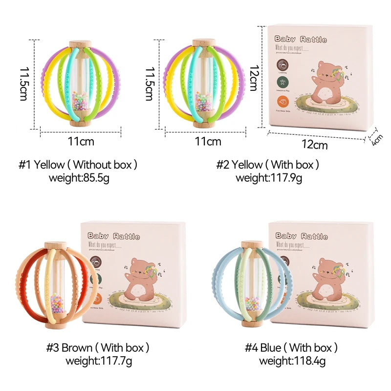 Baby Rattle Toy Wooden Rain Drum With Silicone Baby Sensory Touch Toy Newborn Dental Care Gum Anti-eating Hand Molar Stick Gif Good Vibrations