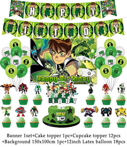 Cartoon Ben-10 Birthday Party Decoration Balloons Favor Set Banner Cake Toppers Baby Shower Boys Gift Party Supplies Photo Prop Good Vibrations