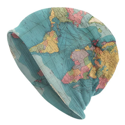 World Map Fashion Hats Blue Rainbow Historical World Map Thin Hat Bonnet Hipster Skullies Beanies Caps Men Women's Earmuffs Good Vibrations