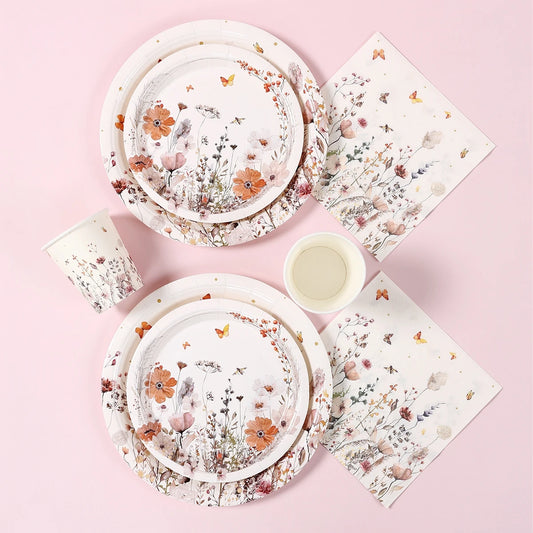 Wild Flower Disposable Tableware Set Birthday Party Wedding Baby Shower Decor Supplies Girls Favor Paper Plates Cups Napkins Good Vibrations