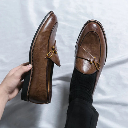 Black Loafers for Men Fashion Stone Pattern Men's Formal Monk Shoes Business Handmade Leather Men's Social Shoes Driving Shoes Good Vibrations
