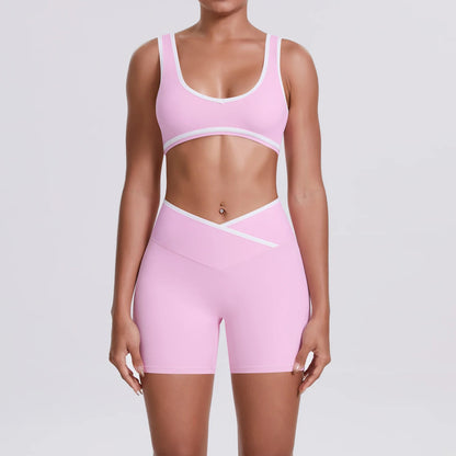 Women Two Piece Gym Workout Set Female Bra Yoga Sets 2ps Shorts Fitness Wear Women Quick-Dry Camisole Sports Bra Suits Good Vibrations