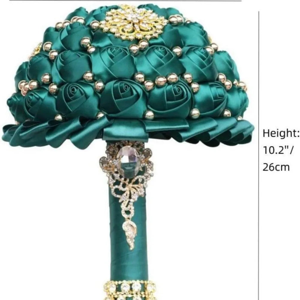 Emerald Green Bouquet Bridal Handheld Crystal Pearl Artifical Flowers Wedding Party Decoration Supplies Good Vibrations
