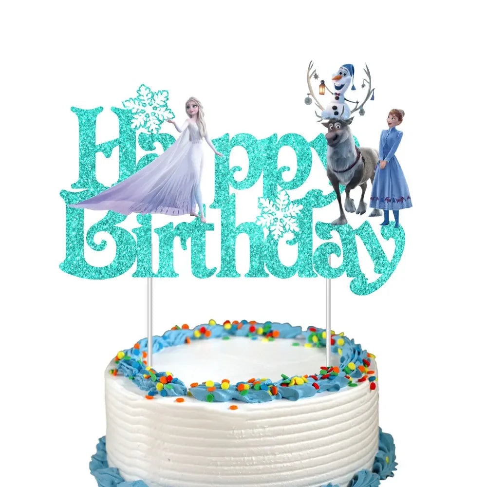 Princess Cake Toppers for Girls Birthday Cake Decoration Cinderella Mermaid Rapunzel Cake Toppers Pink Glitter Cake Flag Good Vibrations