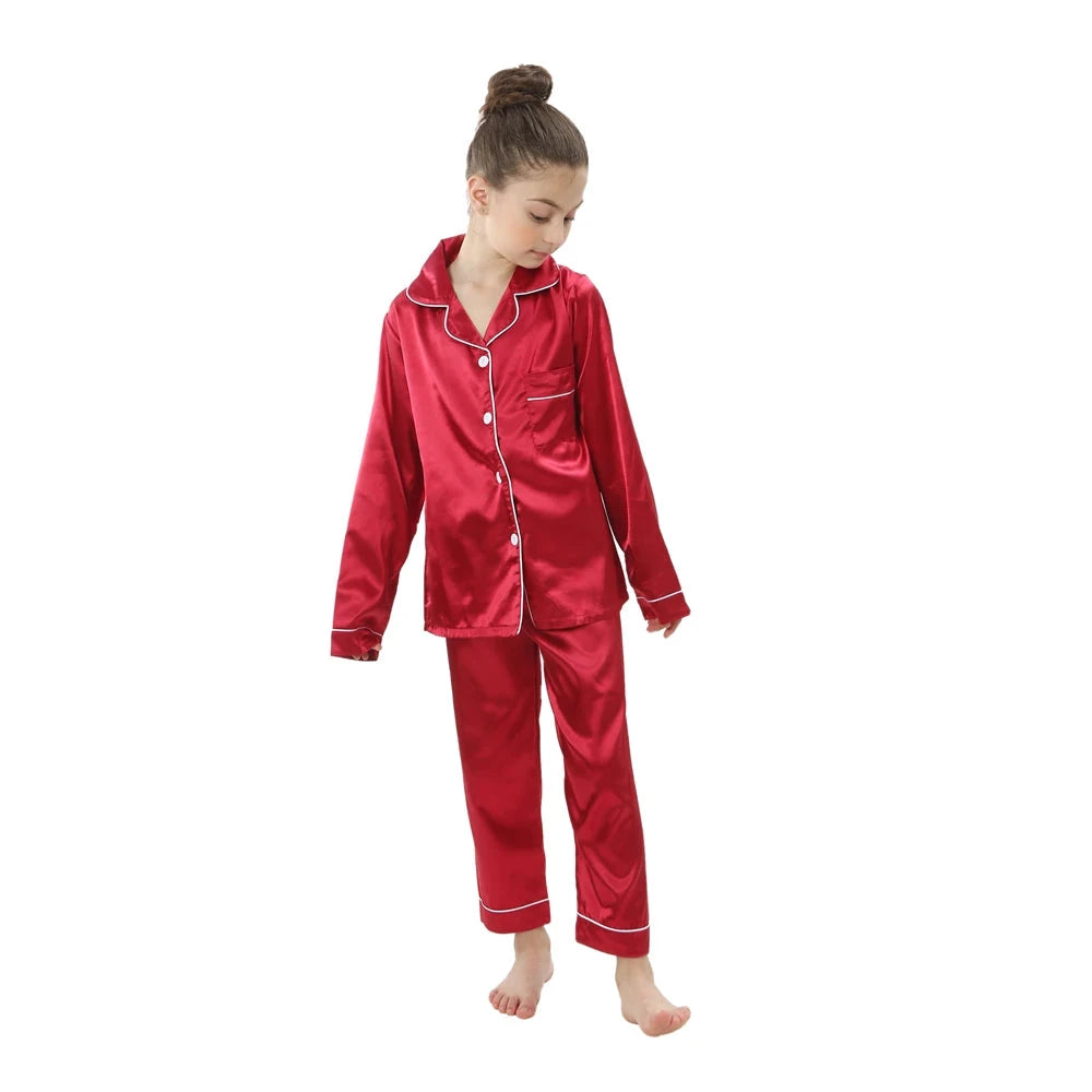 Boys Girls Satin Silk Pajamas Sets for Kids Toddler 2 to 3 4 5 6 7 8 9 10 11 12 13 14 Years Long/Short Sleeved Pink Red Pijamas Good Vibrations