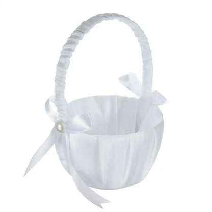 Basket Romantic White Satin Bowknot Pearl Flower Girl Wedding Party Decoration Good Vibrations