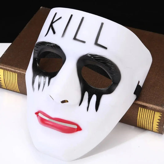 Dress Up Props White Makeup Halloween Mask Full Face Hand-painted Street Dance Mask Scary Hip Hop Mask Kids Adult Good Vibrations