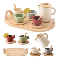 Wooden Montessori Toys Toddler Pretend Play Tea Party Set Silicone Teapot Cups Wood Tray Scoop Toys for Kids Birthday Gift Good Vibrations