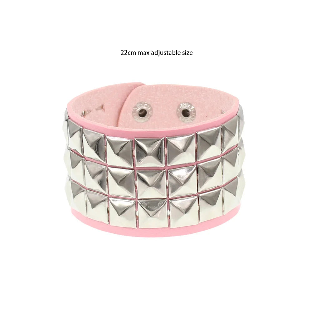 Black Leather Goth Square Washer Rivet Bracelet Cuff Wristband Gothic Punk Bracelets For Armbands Men Women Good Vibrations