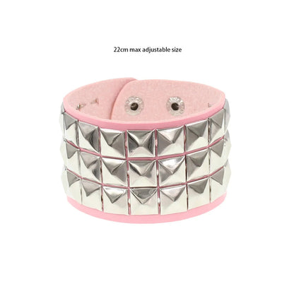 Black Leather Goth Square Washer Rivet Bracelet Cuff Wristband Gothic Punk Bracelets For Armbands Men Women Good Vibrations
