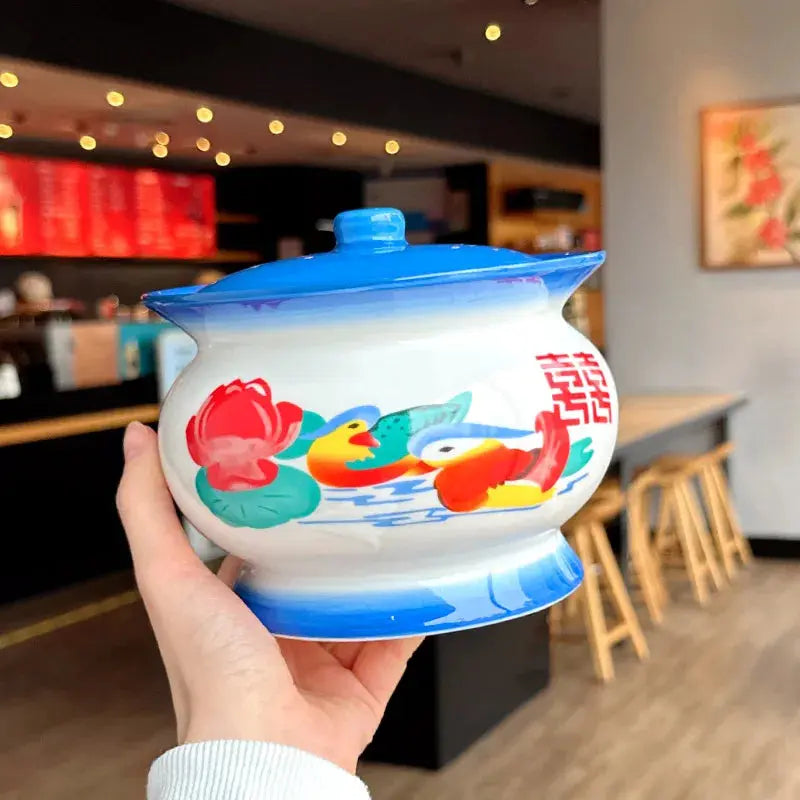 Clown Instant Noodle Bowl Ceramic Dormitory Student with Lid with Handle Convenient Soup Bowl Good Vibrations