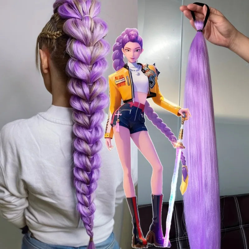 For Kpop Demon Hunter Cosplay Costume Rumi Mira Zoey Headwear Halloween Party Head-dress Hair Cosplay Wig Long Hair Anime Wigs Good Vibrations