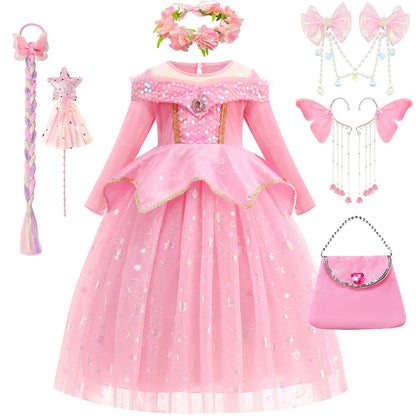 Halloween Costumes Kids Pink Girls Party Dresses Girl Aurora Princess Gown Sleeping Beauty Cosplay Costume Fantasy Disguise Sets Good Vibrations