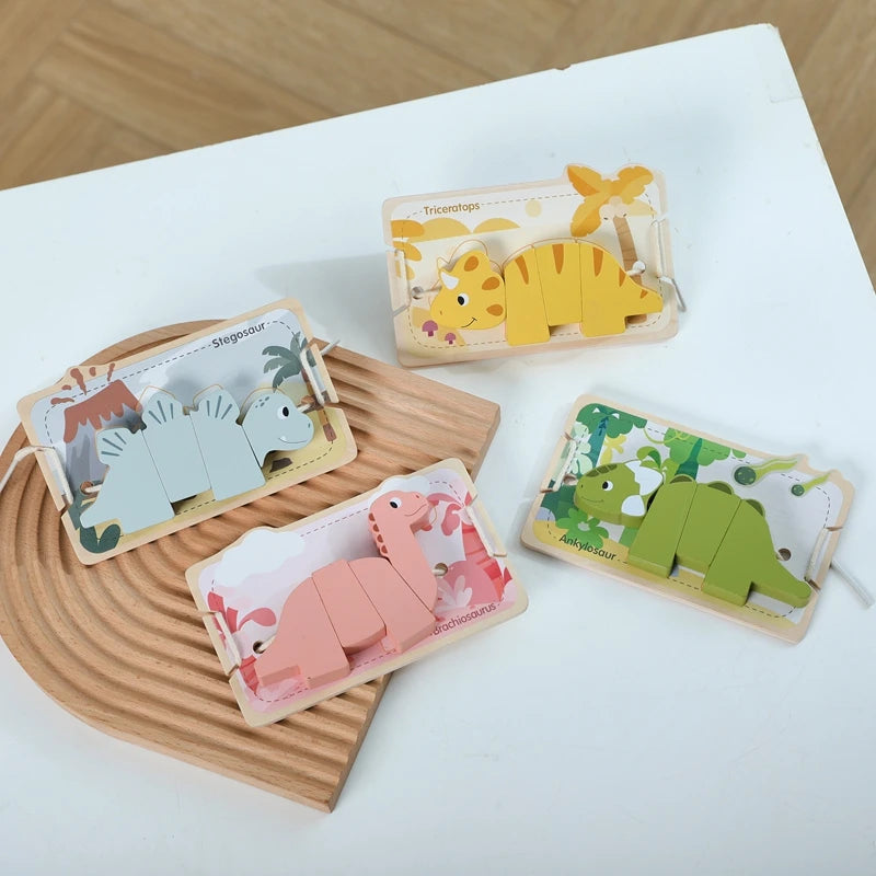 Wooden Animal Threading Toy Baby Finger Fine Sports Toy Cartoon Dinosaur Puzzle Kid Montessori Educational Toy Gift For Children Good Vibrations