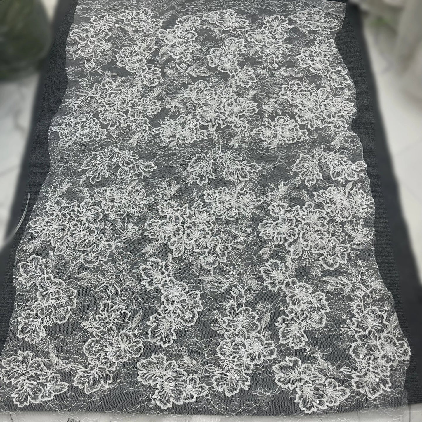 New French Lace Sequin Bead Tulle Embroidery High-end Wedding Dress Design Fabric Good Vibrations