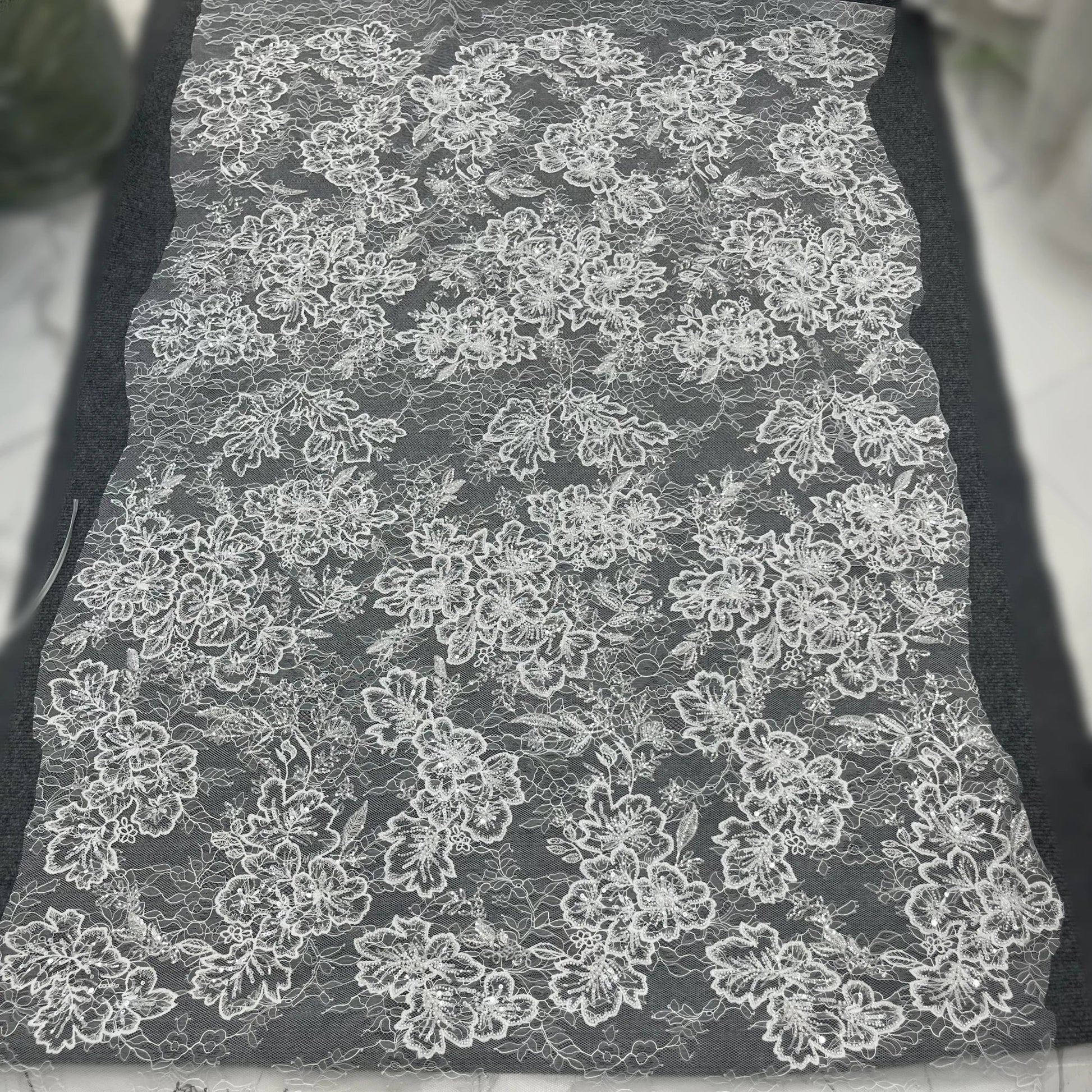 New French Lace Sequin Bead Tulle Embroidery High-end Wedding Dress Design Fabric Good Vibrations