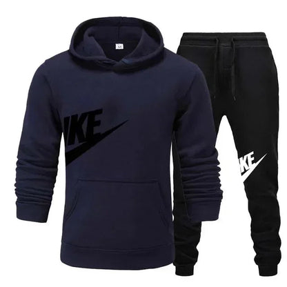 New men's casual fitness and running sportswear for autumn and winter, fashionable printed loose hooded pullover + long pants se Good Vibrations