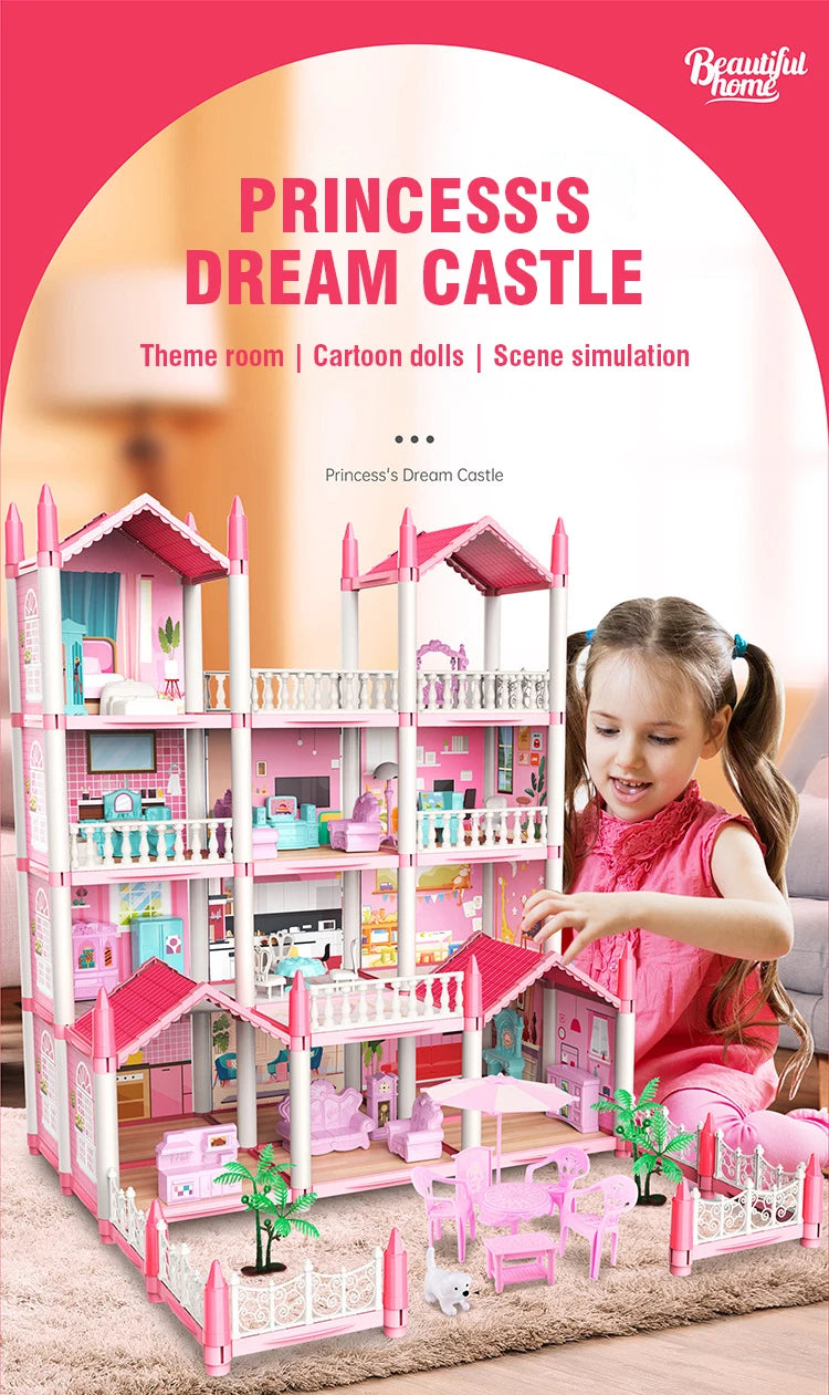 DIY Assemble Villa Model Toy House Cartoon Dools Role-Playing Set Fun Puzzle Doll House Household House Playing Toys Good Vibrations