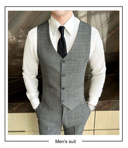 Quality Three-piece Suit Vest Trousers Set for Men Korean Fashion Slim Fit Business Casual Wedding Handsome Style