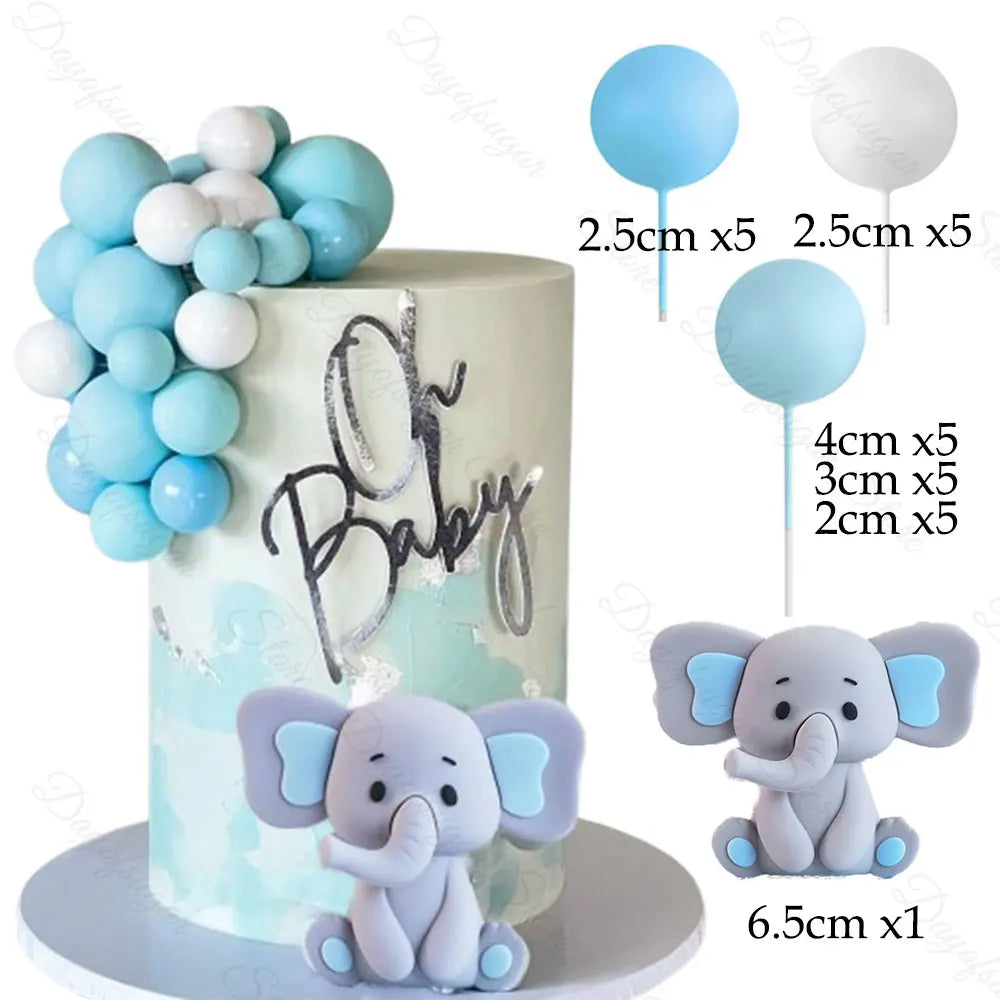 1 Set Elephant Cake Toppers White Blue Cake Balls Baby Blue Elephant Cake Topper for Happy Birthday Baby Shower Cake Decor Favor Good Vibrations