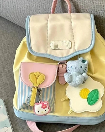 Mini Commuter Backpack 2025 New Style Travel Bag Cute Color Block Small Bookbag Female University Student Miniature Rucksack Good Vibrations