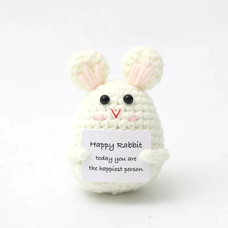 New Positive Energy Hug Pocket Mini Handmade Plush Wool Woven Doll with Card Funny Birthday Holiday Gift Family Room Decoration Good Vibrations