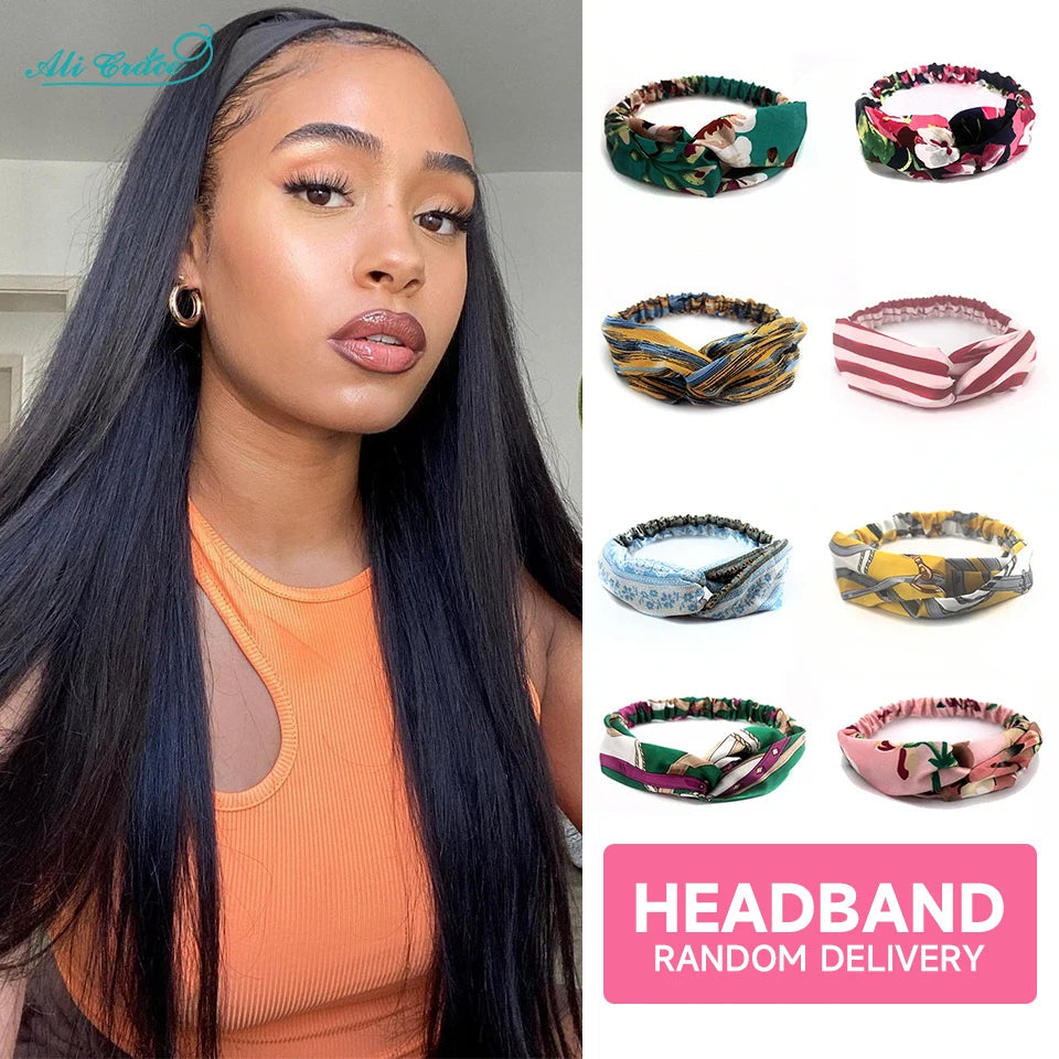 Ali Grace Glueless Wigs Straight Human Hair Wigs for Women Headband Hair Wigs With Adjustable Bangs Brazilian Straight Hair Wigs Good Vibrations