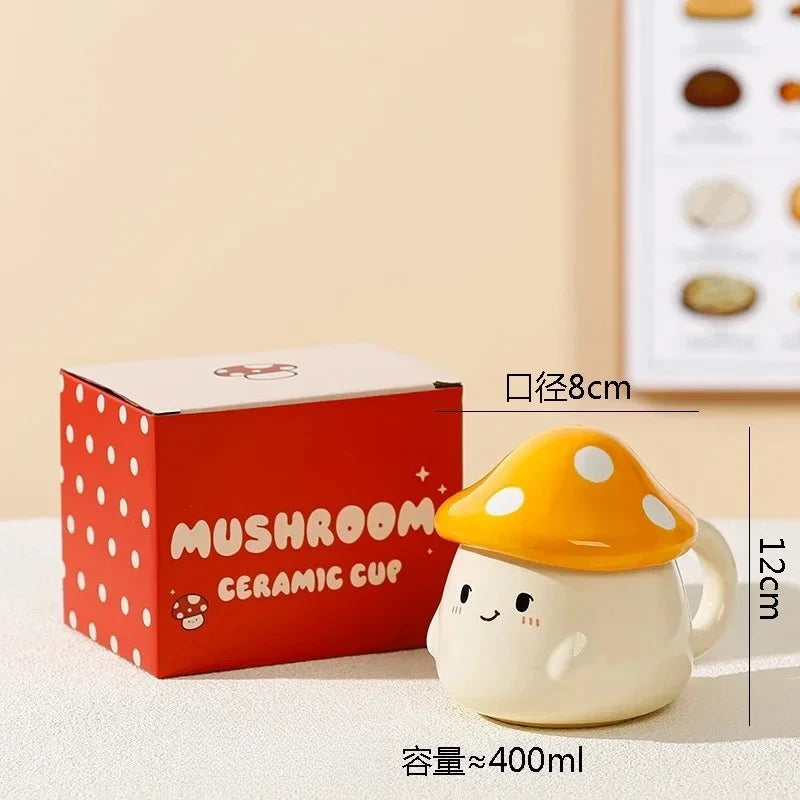 Mushroom Ceramic Mug with Lid Creative Couple's Cup Latte Mug Milk Cup Oat Cup Breakfast Cups Home Drinking Cups Tea Cups Good Vibrations