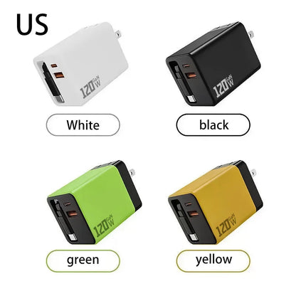 120W Charger Equipped With Telescopic Gallium Nitride Fast Charging Data Cable Phone Charger Adapter For Android IPhone Charger Good Vibrations