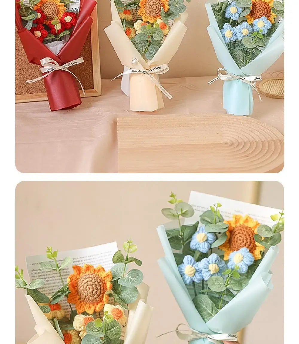 Artificial Flower Crochet Bouquet Handmade Eternal Flower Sunflower Daisy Bouquet Anniversary Mothers Day Birthday Gift Good Vibrations