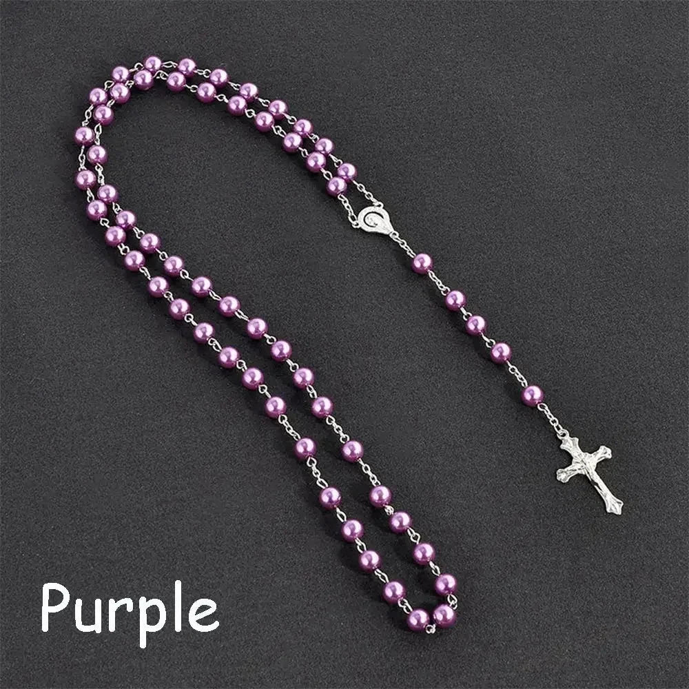 Fashion Vintage Cross Necklace Rosary Beads Chain Jesus Crucifix Virgin Mary Pendant Chain Jewelry Necklace Good Vibrations