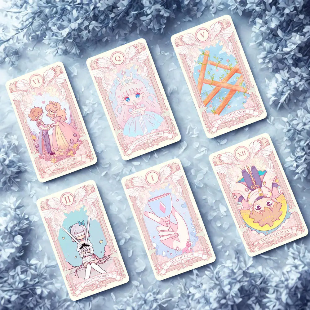 Pastel Arcana Tarot Deck 78 Cards Full Set With Guidebook, 400GSM Thick Paper Cute Kawaii Pastel Tarot Cards, Mystical Oracle Good Vibrations