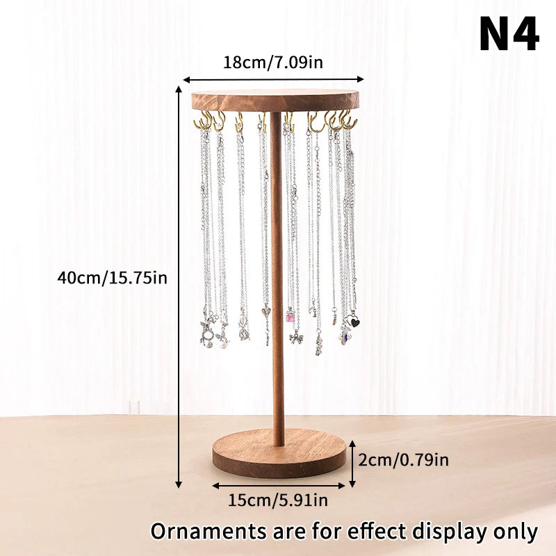 Necklace Holder Organizer Jewelry Tree Stand With 12/18 Metal Hooks Wooden Necklace Display Tower For Home Or Show Selling Use