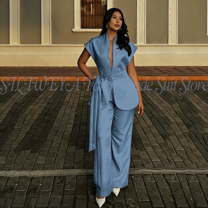 Modern Women Suits For Wedding Business Fashion 2 Pieces Sets Elegant Women's Sets Outfits Short Sleeves Jacket Pants Customized Good Vibrations