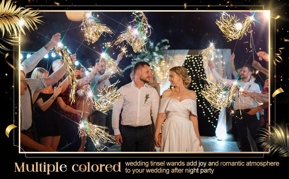 24-150Pcs Lighted Wedding Wands LED Tinsel Wedding Wands Light up Wedding Streamers for Wedding Send off Exits Party Favors Good Vibrations
