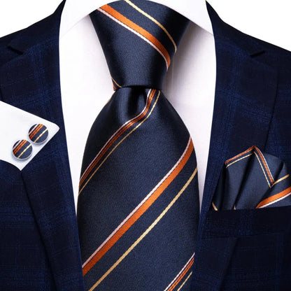 Hi-Tie Navy Blue Solid Paisley Silk Wedding Tie For Men Hanky Cufflink Mens Necktie Set Business Party New Design Dropshipping Good Vibrations