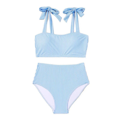 Women's 2026 Two Piece Bikini Set Striped High Waist Tie Shoulder Swimsuit Summer Beachwear Good Vibrations