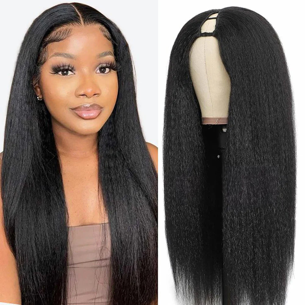 U V Part Wig Human Hair No Leave Out No Glue Kinky Straight U Part Wig Glueless Yaki Straight Human Hair Wigs For Women Virgin Good Vibrations
