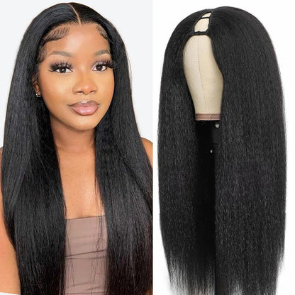 U V Part Wig Human Hair No Leave Out No Glue Kinky Straight U Part Wig Glueless Yaki Straight Human Hair Wigs For Women Virgin Good Vibrations