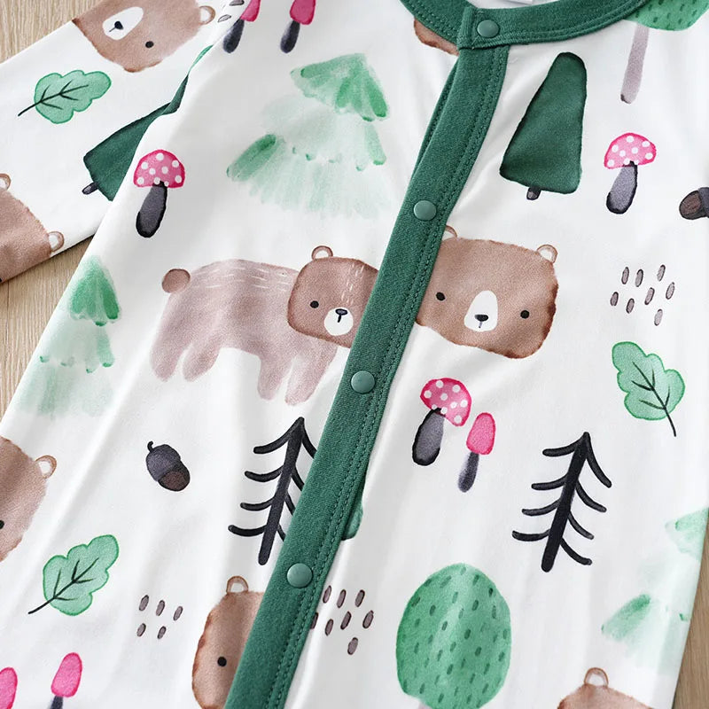 Baby Autumn Clothes Cartoon Animal Elements Baby Boy Long Sleeved Jumpsuit Casual Baby Single Breasted Clothes Good Vibrations