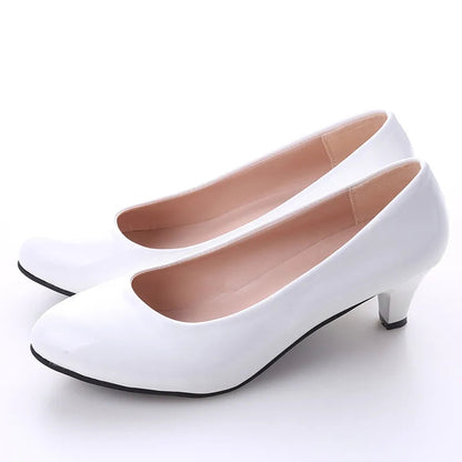 Shoes Ladies Pumps Medium Heel Nude Sexy High Heels Weeding Shoes Women Office Work White Pumps Party Shoes Good Vibrations