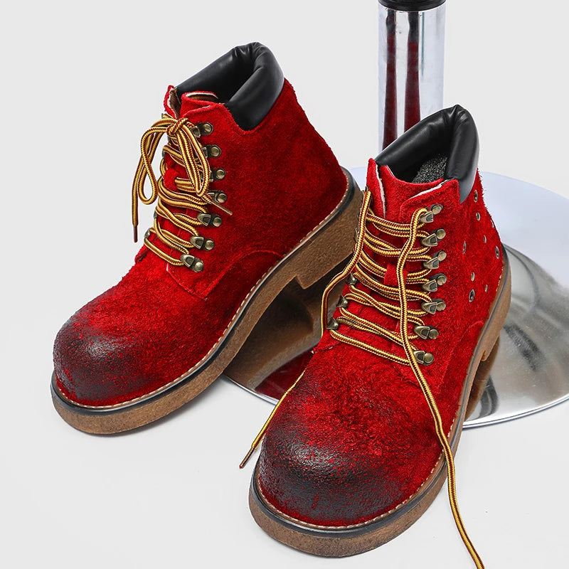 Boots Men High Top Boots High Quality Women Leather Shoes Fashion Outdoor Sneakers Men Lace Up Non-Slip Ankle Boots for Couple Good Vibrations