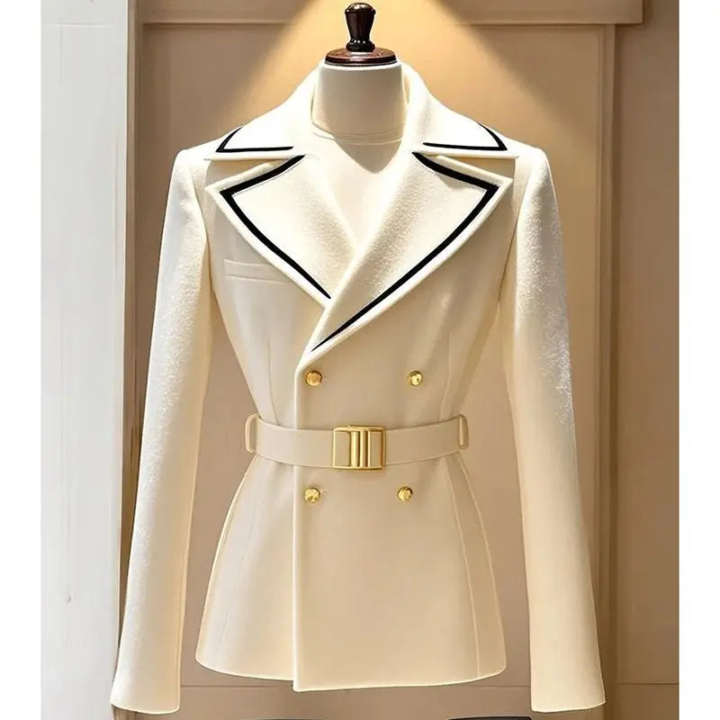 Blazer Coat Women's New 2025Autumn Casual Top Double-breasted Elegant Office Jacket Waist Fashion Ladies Suit Chic Outerwear Good Vibrations