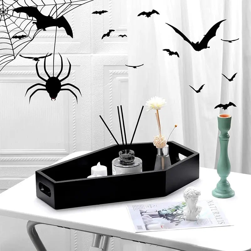 Coffin Shape Black Tray Storage Box Gothic Home Wood Tray Halloween Decoration Birthday ChristmasThanksgiving Day Present Gift Good Vibrations