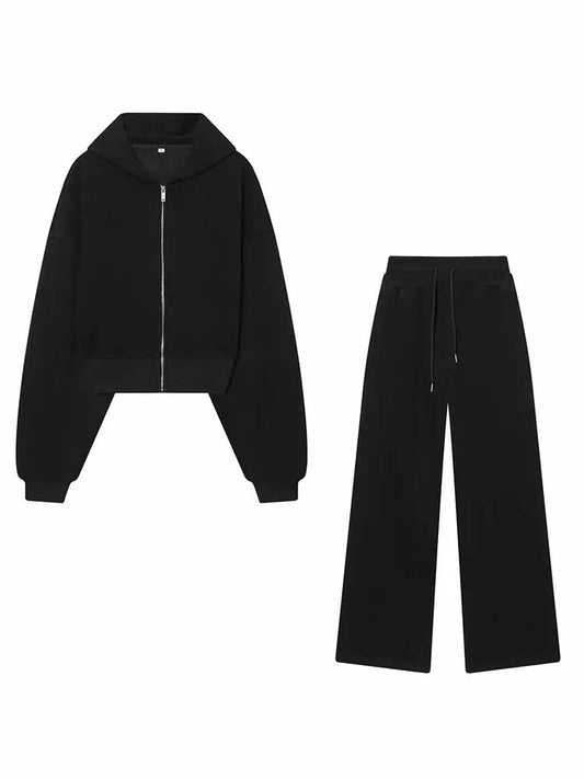 HH Woman Spring Fashion Long Sleeves Round Neck Hooded Sweatshirt + Mid-Rise Elasticity Trousers Female Casual Two Piece Set Good Vibrations