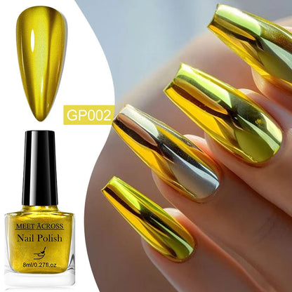 8ml Metallic Nail Polish Mirror Effect Fast Drying Long-Lasting Nails Art Polish DIY No Need Lamp Cure Manicure Nail Supplies Good Vibrations