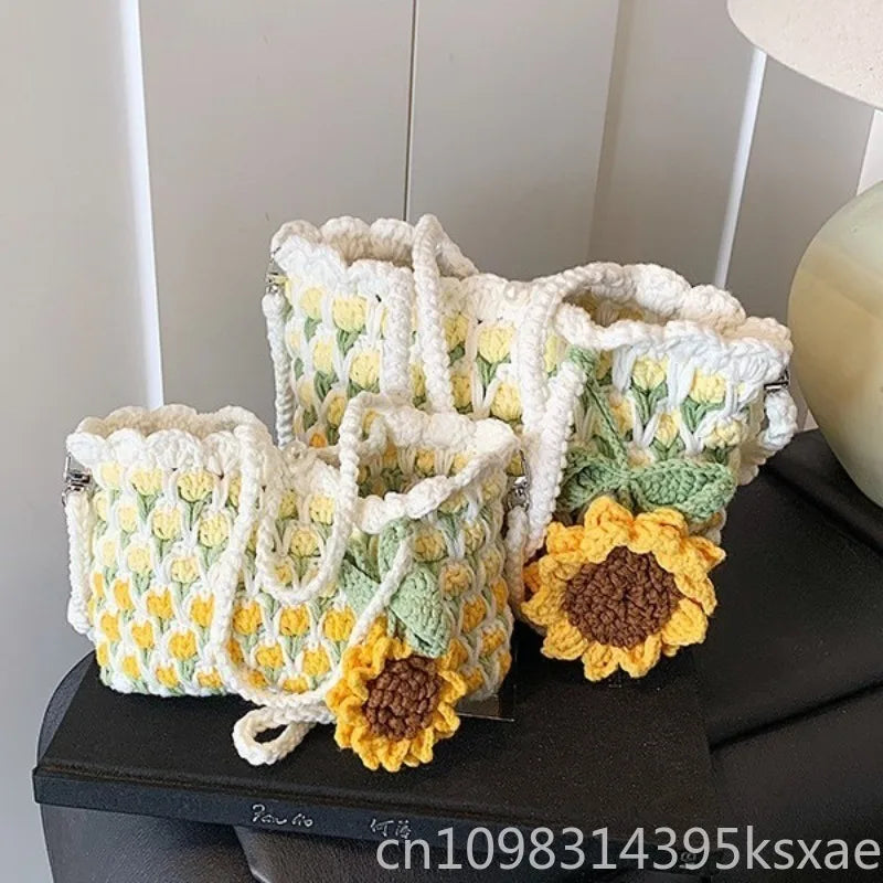 Crochet Crossbody Bag for Women Girl Handmade Color Block Handbag Lightweight Casual Summer Daily Purse Good Vibrations