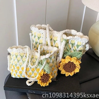 Crochet Crossbody Bag for Women Girl Handmade Color Block Handbag Lightweight Casual Summer Daily Purse Good Vibrations